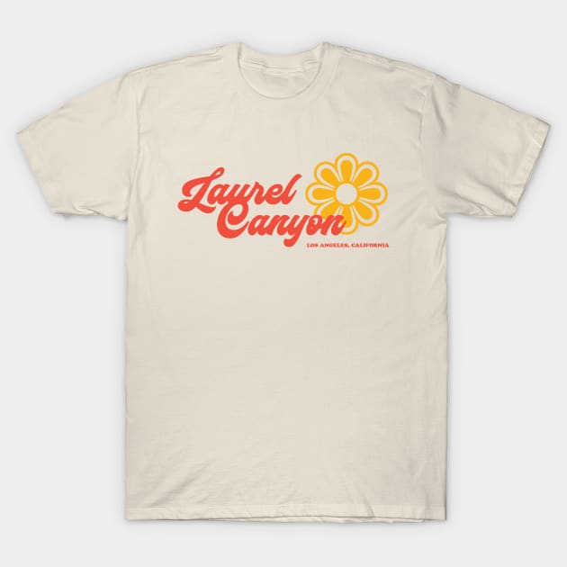 Retro Laurel Canyon flower logo - red T-Shirt by retropetrol